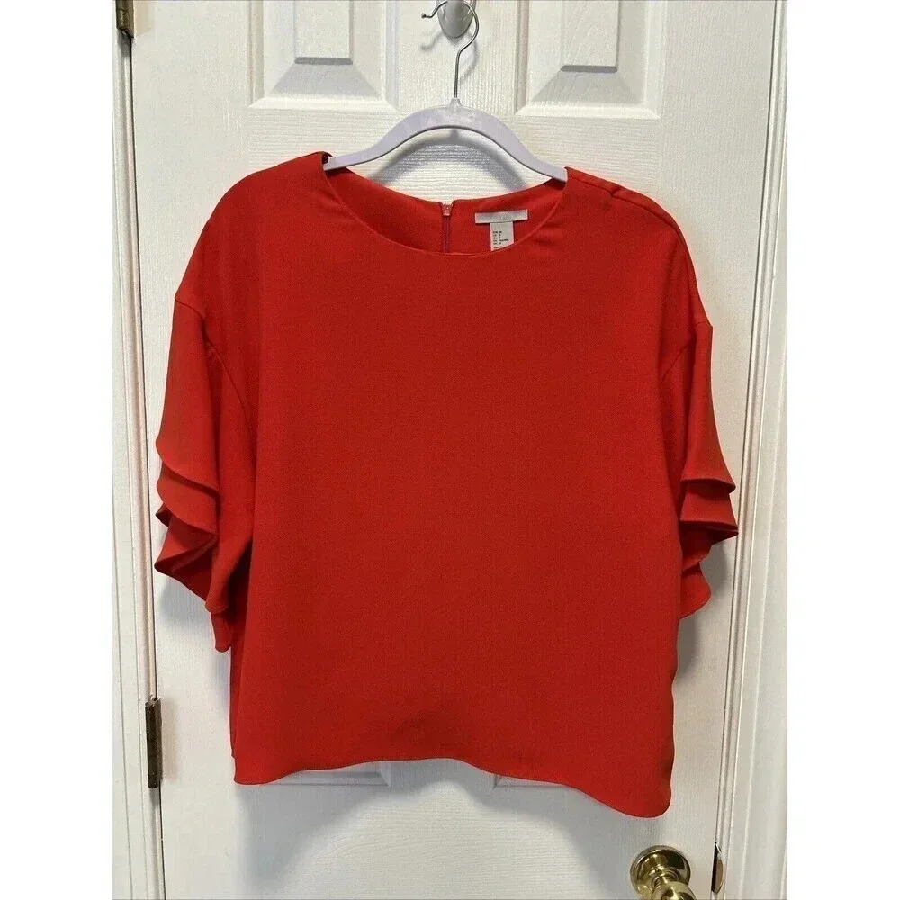 H&M Career Top Coral Ruffle Sleeve Fall‎ size 8